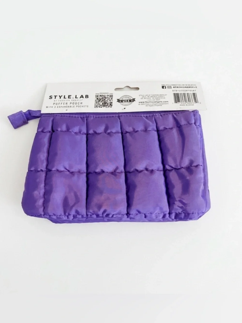 Purple Puffer Pouch with 3 Expandable Pockets and Rainbow Key Ring - Picture 2 of 2